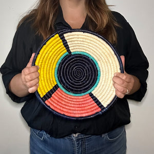 12" Navy, Pink and Yellow Handwoven Basket from Uganda