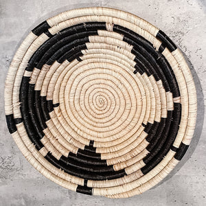JustOne's tan star basket with black handwoven in Uganda