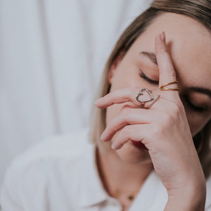 JustOne's silver adjustable ring with heart, handcrafted in Kenya