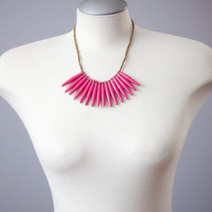 Pink Paper Bead Fringe Necklace
